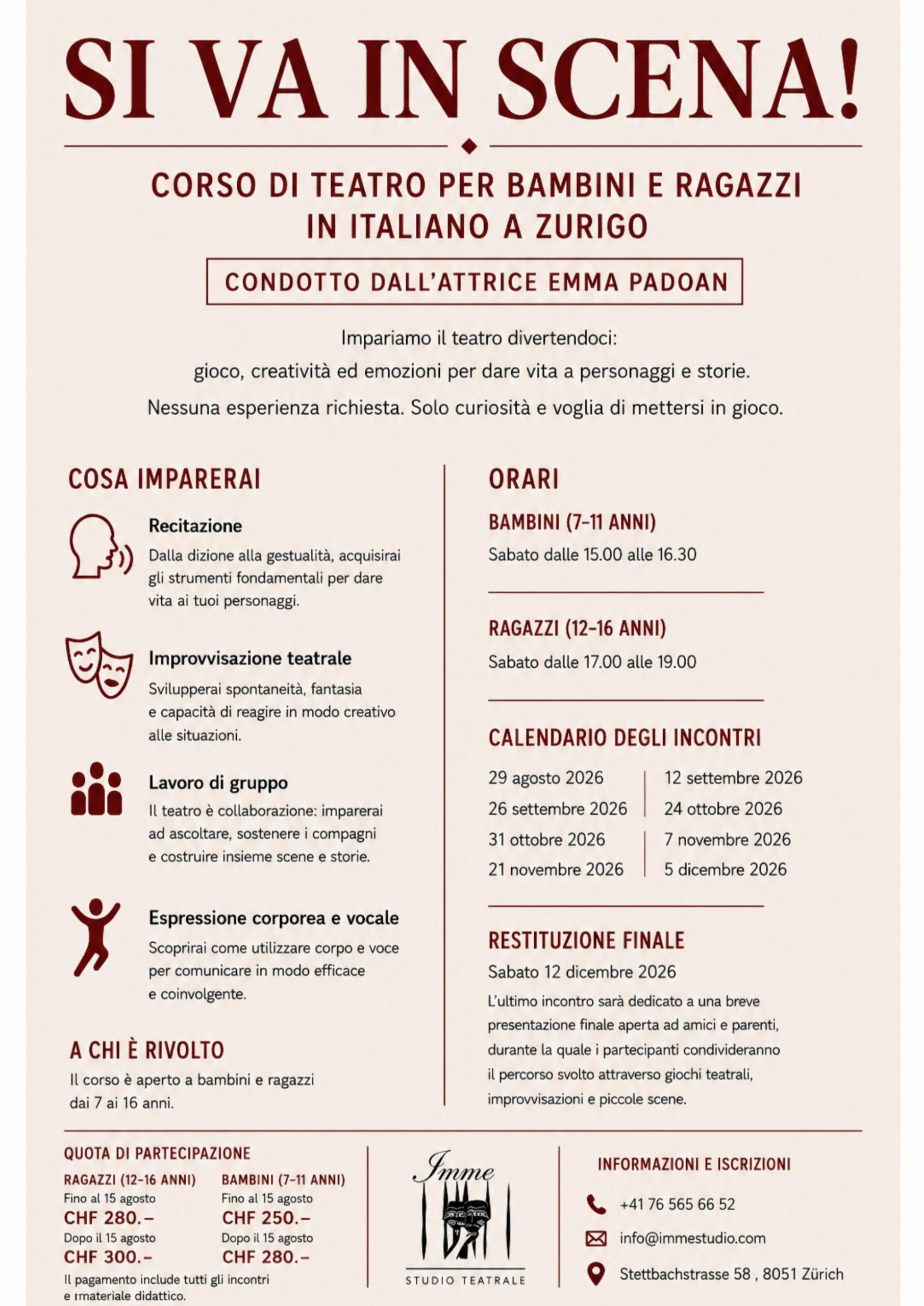 SI VA IN SCENA! Corso di teatro per bambini e ragazzi in italiano a Zurigo (1)